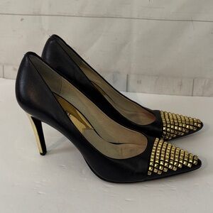 MICHAEL Michael Kors Black Heels with Gold Studded Toe